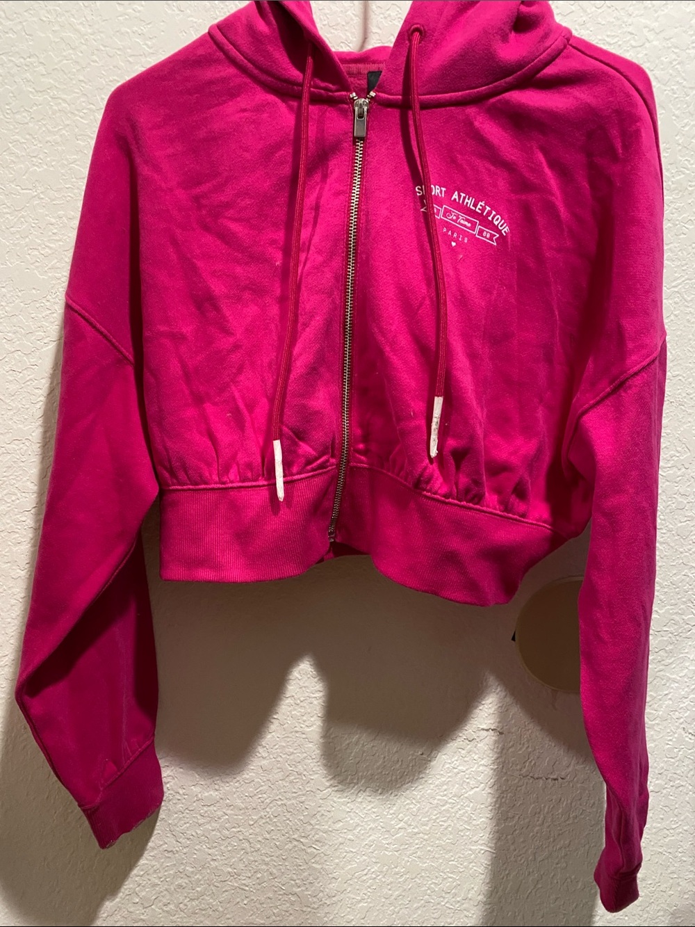 Express Fuchsia Cropped Bomber Zip Hoodie